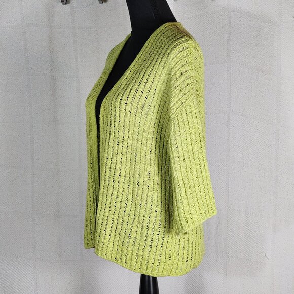 Chico's Lime Open Cotton Poly Open Weave 3/4 Sleeve Sweater Chico Sz 3 US XL 16 - Picture 7 of 16